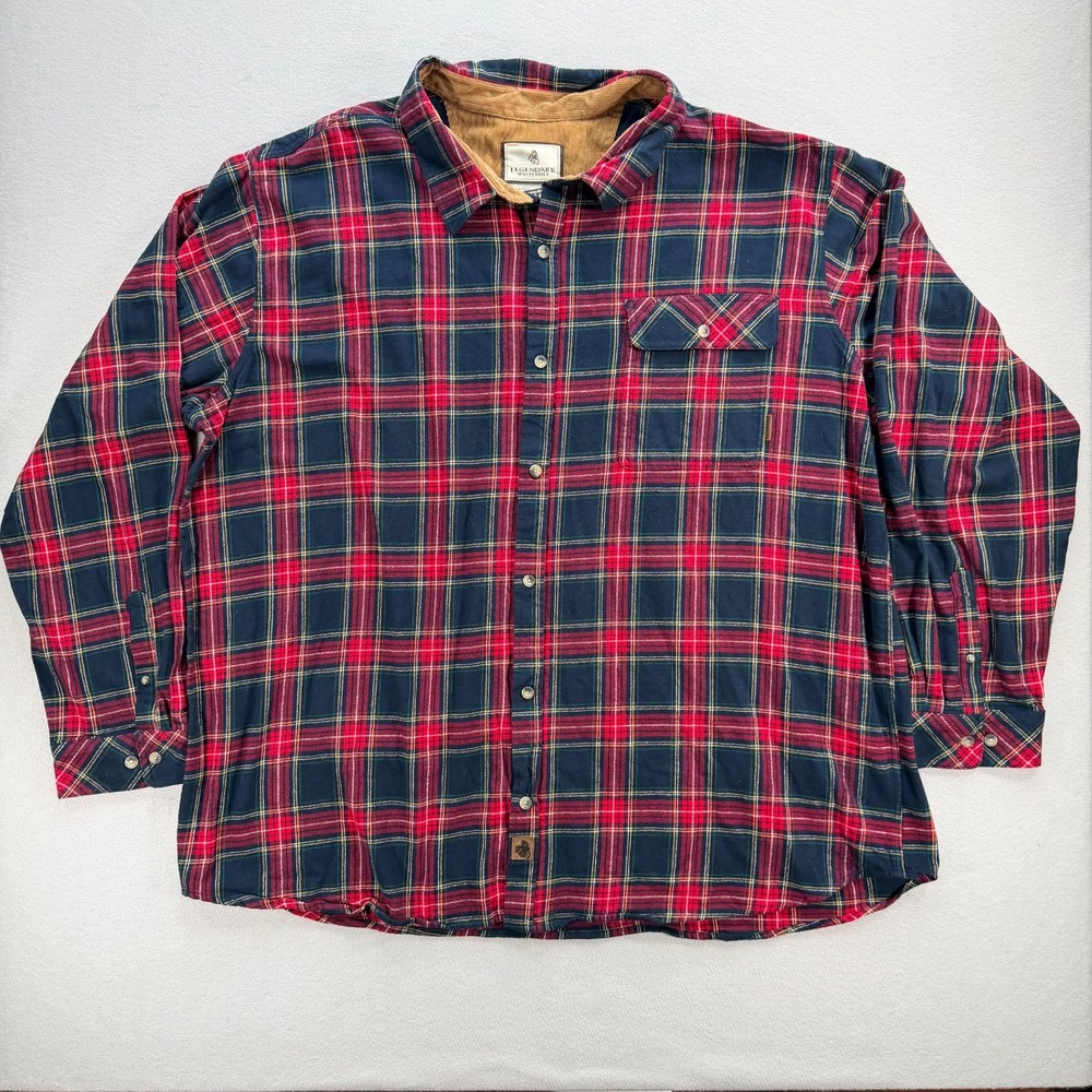 Legendary Whitetails Mens Buck Camp Red Flannel Shirt Plaid Corduroy Trim 4XT